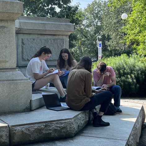 Students sitting on steps